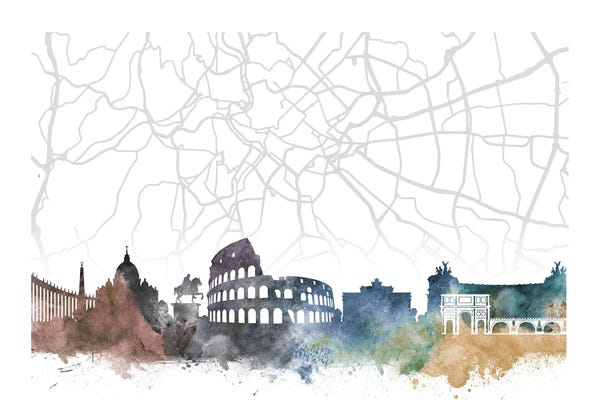 Ancient Ruins: Rome Skyline City Map by WallDecorAddict