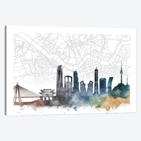 Seoul Skyline City Map Canvas Print #WDA2307} by WallDecorAddict Canvas Wall Art