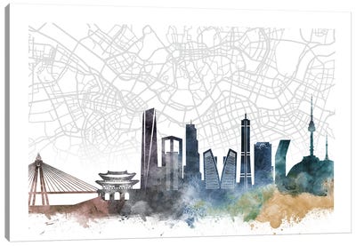 Seoul Skyline City Map Canvas Art Print - Seoul
