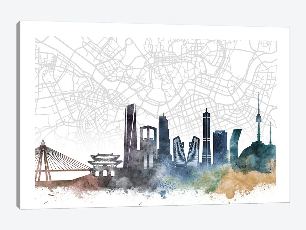 Seoul Skyline City Map by WallDecorAddict 1-piece Art Print