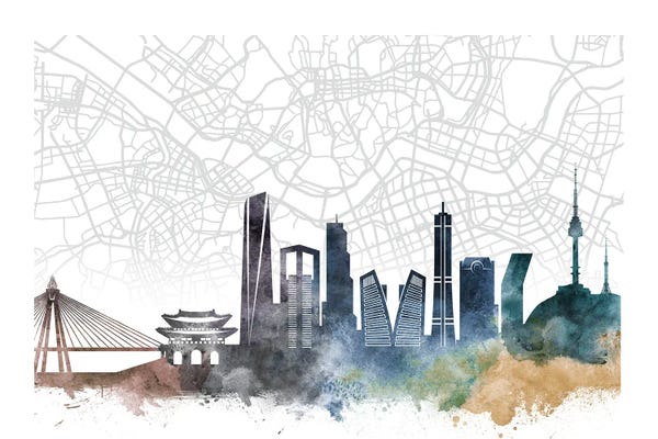 South Korea: Seoul Skyline City Map by WallDecorAddict