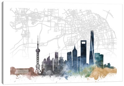 Shanghai Skyline City Map Canvas Art Print - China Art