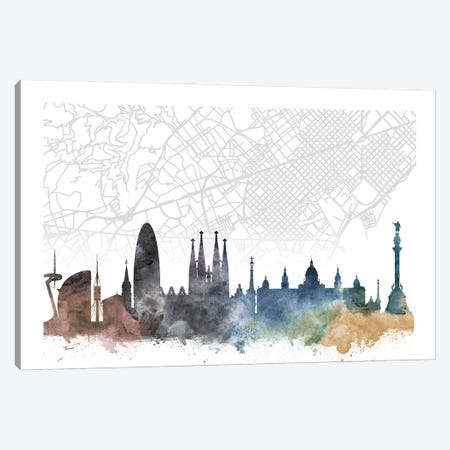 Barcelona Skyline City Map Canvas Print #WDA2309} by WallDecorAddict Art Print