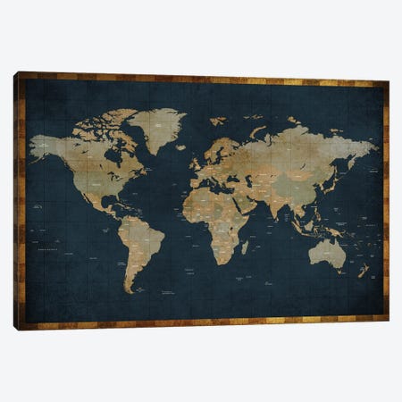 World Map Vintage Style Canvas Print #WDA2310} by WallDecorAddict Canvas Art