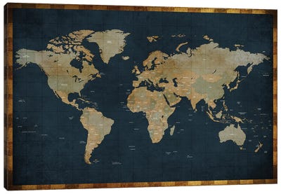 World Map Vintage Style Canvas Art Print - World Map Art