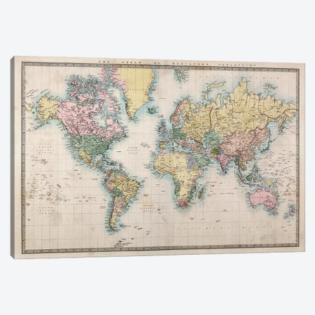 World Map, Detailed Map, Vintage Style Canvas Print #WDA2311} by WallDecorAddict Canvas Artwork