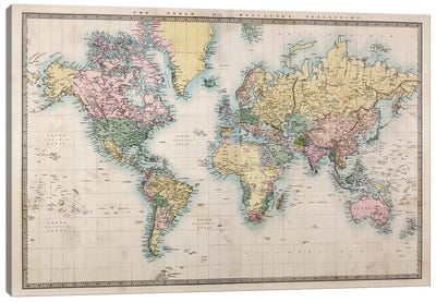 World Map, Detailed Map, Vintage Style Canvas Art Print