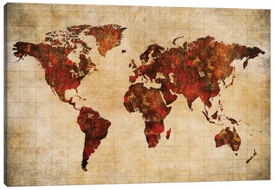 World Map Vintage Style Art Canvas Art Print - World Map Art