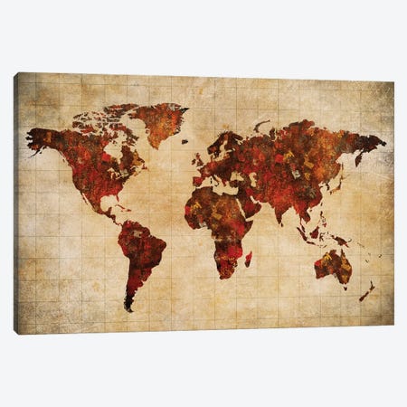 World Map Vintage Style Art Canvas Print #WDA2313} by WallDecorAddict Canvas Artwork