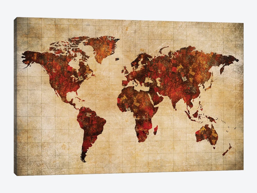 World Map Vintage Style Art by WallDecorAddict 1-piece Canvas Wall Art