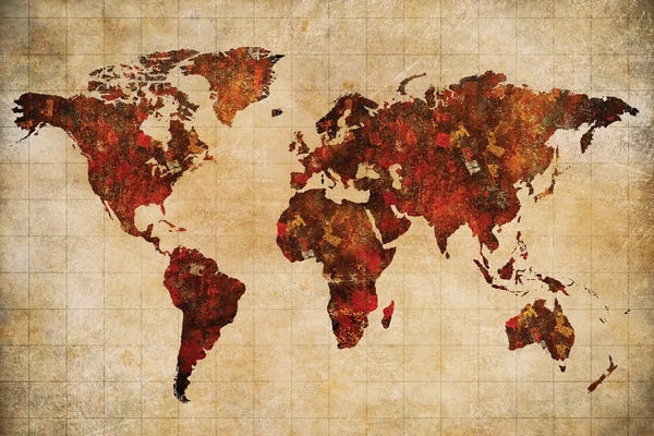 Large Map Art - Canvas Prints: World Map Vintage Style Art by WallDecorAddict