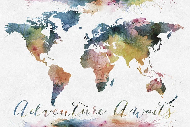 World Map Adventure Awaits Canvas Artwork by WallDecorAddict | iCanvas