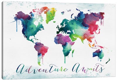 World Map Art Adventure Awaits Canvas Art Print - WallDecorAddict