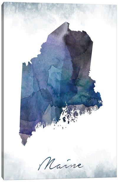 Maine State Bluish Canvas Art Print - Maine Art