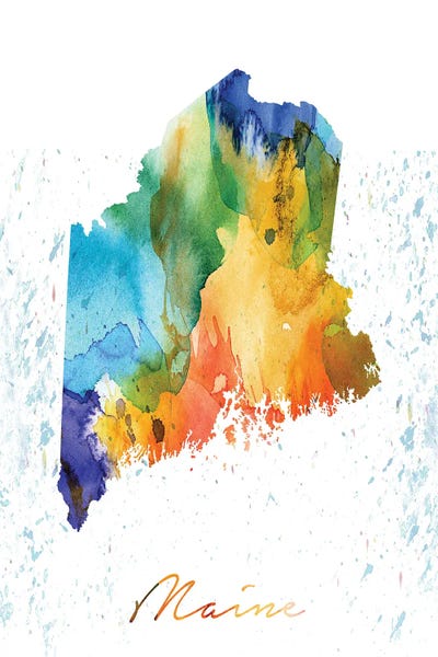 Maine State Colorful by WallDecorAddict framed canvas print