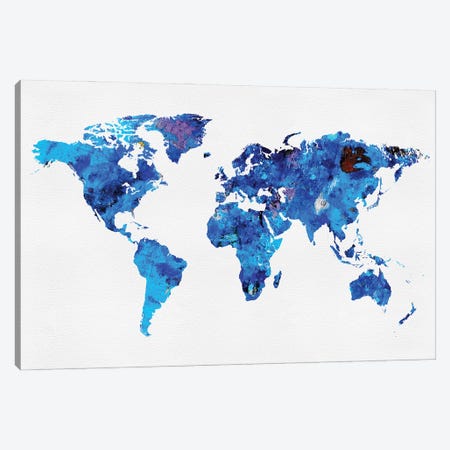 World Map Bluish Style Canvas Print #WDA2324} by WallDecorAddict Canvas Wall Art