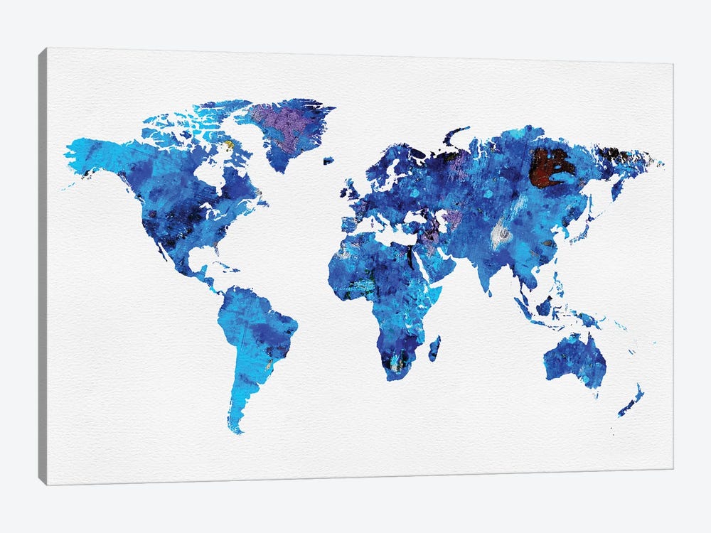 World Map Bluish Style by WallDecorAddict 1-piece Canvas Artwork