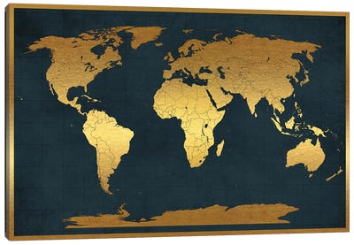 World Map Vintage Style Black Gold Canvas Art Print - Maps & Geography