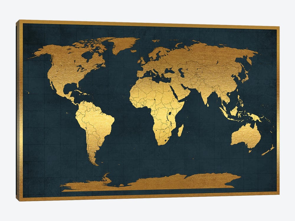 World Map Vintage Style Black Gold by WallDecorAddict 1-piece Art Print