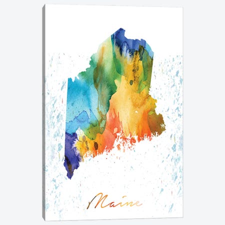 Maine State Colorful Canvas Print #WDA232} by WallDecorAddict Canvas Artwork