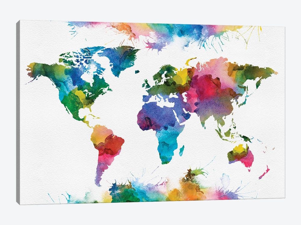 World Map Colorful Art by WallDecorAddict 1-piece Canvas Art