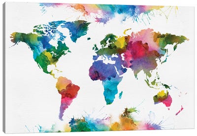 World Map Colorful Art Canvas Art Print - World Map Art