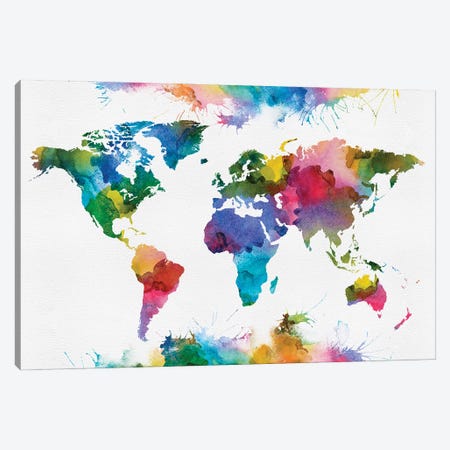 World Map Colorful Art Canvas Print #WDA2331} by WallDecorAddict Canvas Artwork