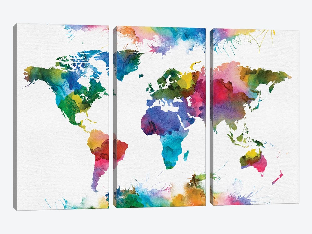 World Map Colorful Art by WallDecorAddict 3-piece Canvas Wall Art