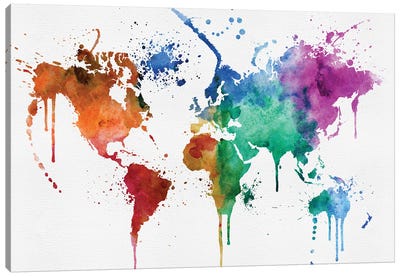 World Map Art Colorful Canvas Art Print - World Map Art