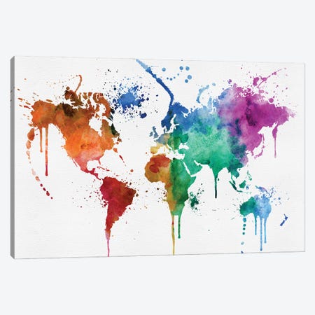 World Map Art Colorful Canvas Print #WDA2332} by WallDecorAddict Canvas Art