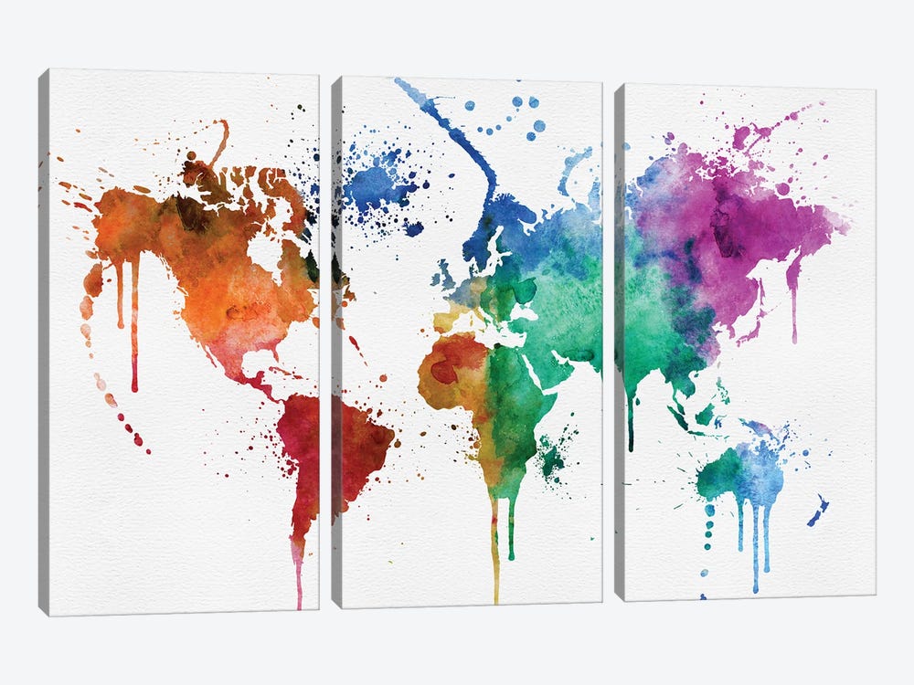 World Map Art Colorful by WallDecorAddict 3-piece Canvas Art Print
