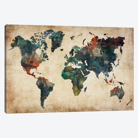 World Map Wall Decor Style Canvas Print #WDA2334} by WallDecorAddict Canvas Art Print