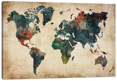 World Map Wall Decor Style Canvas Art Print - Industrial Office