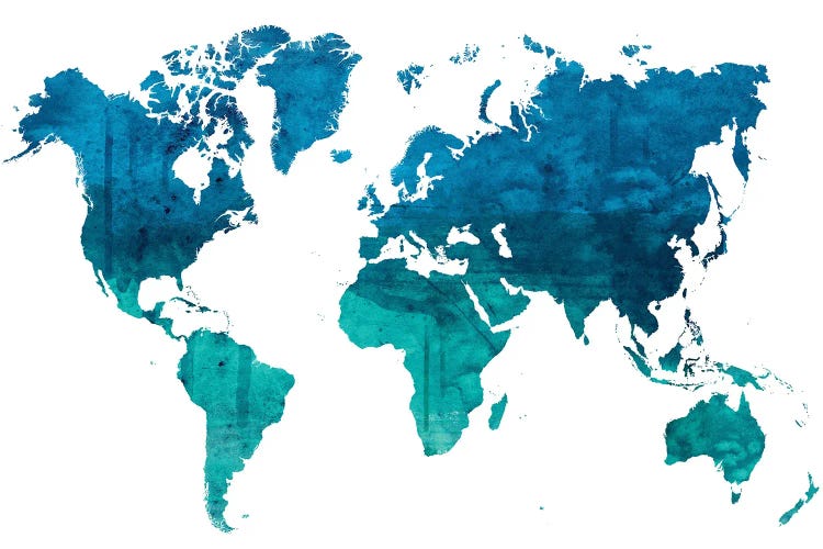World Map Blue Green Watercolor by WallDecorAddict wall art
