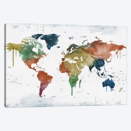 World Map Names Of Countries Canvas Print #WDA2337} by WallDecorAddict Canvas Art Print