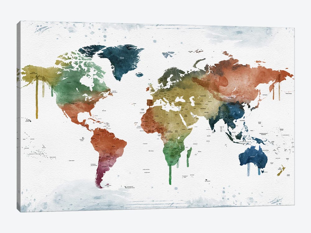 World Map Names Of Countries by WallDecorAddict 1-piece Canvas Artwork