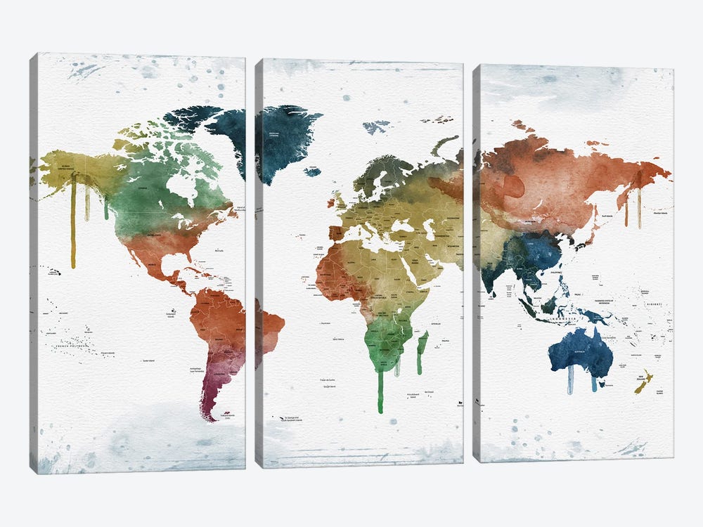 World Map Names Of Countries by WallDecorAddict 3-piece Canvas Art