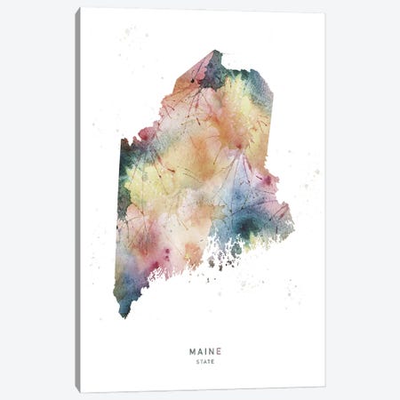 Maine State Watercolor Canvas Print #WDA233} by WallDecorAddict Canvas Art