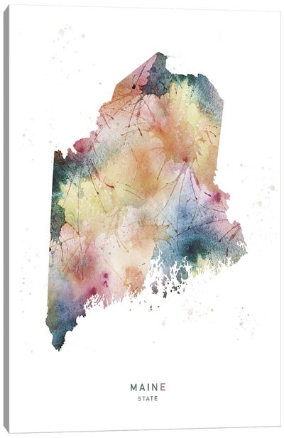 Maine State Watercolor Canvas Art Print - Maine Art