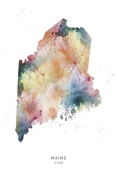 Maine: Maine State Watercolor by WallDecorAddict