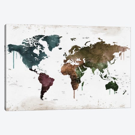 World Map Colorful Names Of Countries Canvas Print #WDA2340} by WallDecorAddict Art Print
