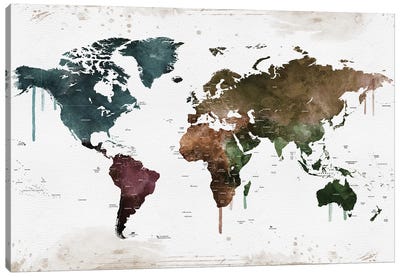 World Map Colorful Names Of Countries Canvas Art Print - Vintage Maps