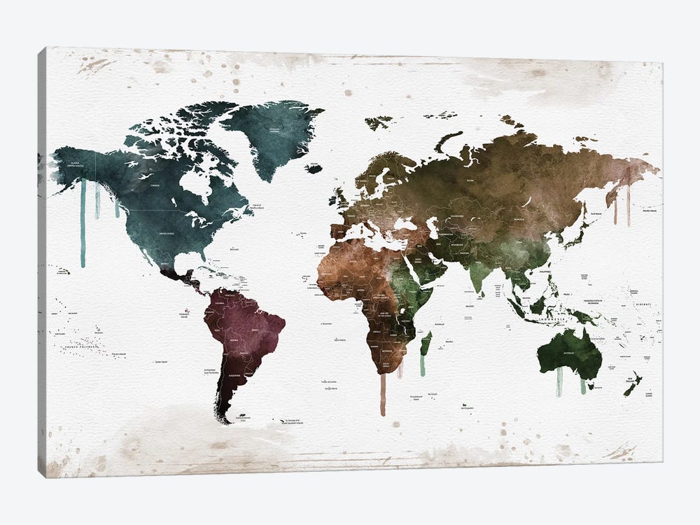 World Map Colorful Names Of Countries by WallDecorAddict 1-piece Canvas Artwork