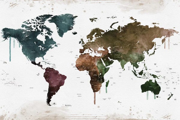 Industrial Office: World Map Colorful Names Of Countries by WallDecorAddict