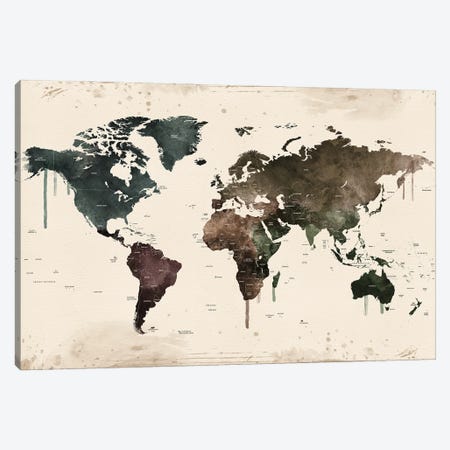 World Map With Names Canvas Print #WDA2341} by WallDecorAddict Art Print