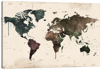 World Map With Names Canvas Art Print - Vintage Maps