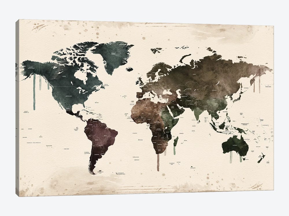 World Map With Names by WallDecorAddict 1-piece Canvas Art Print