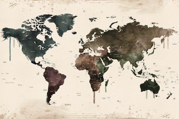 Large Map Art - Canvas Prints: World Map With Names by WallDecorAddict
