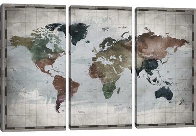 World Map With Country Names Canvas Art Print - 3-Piece Map Art