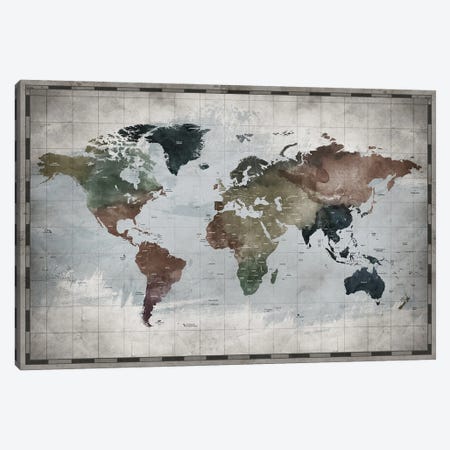 World Map With Country Names Canvas Print #WDA2342} by WallDecorAddict Art Print